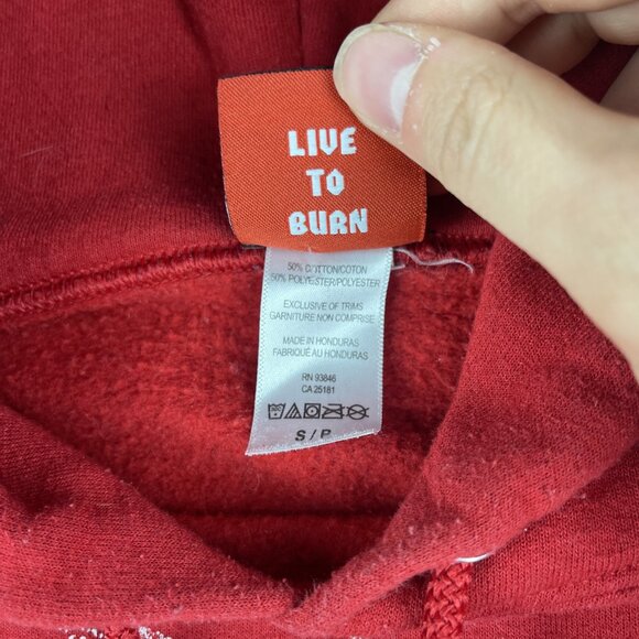 VTG Y2K Spitfire Skateboarding Wheel Red Hoodie Parsley print sleeve print Men S - Picture 10 of 16